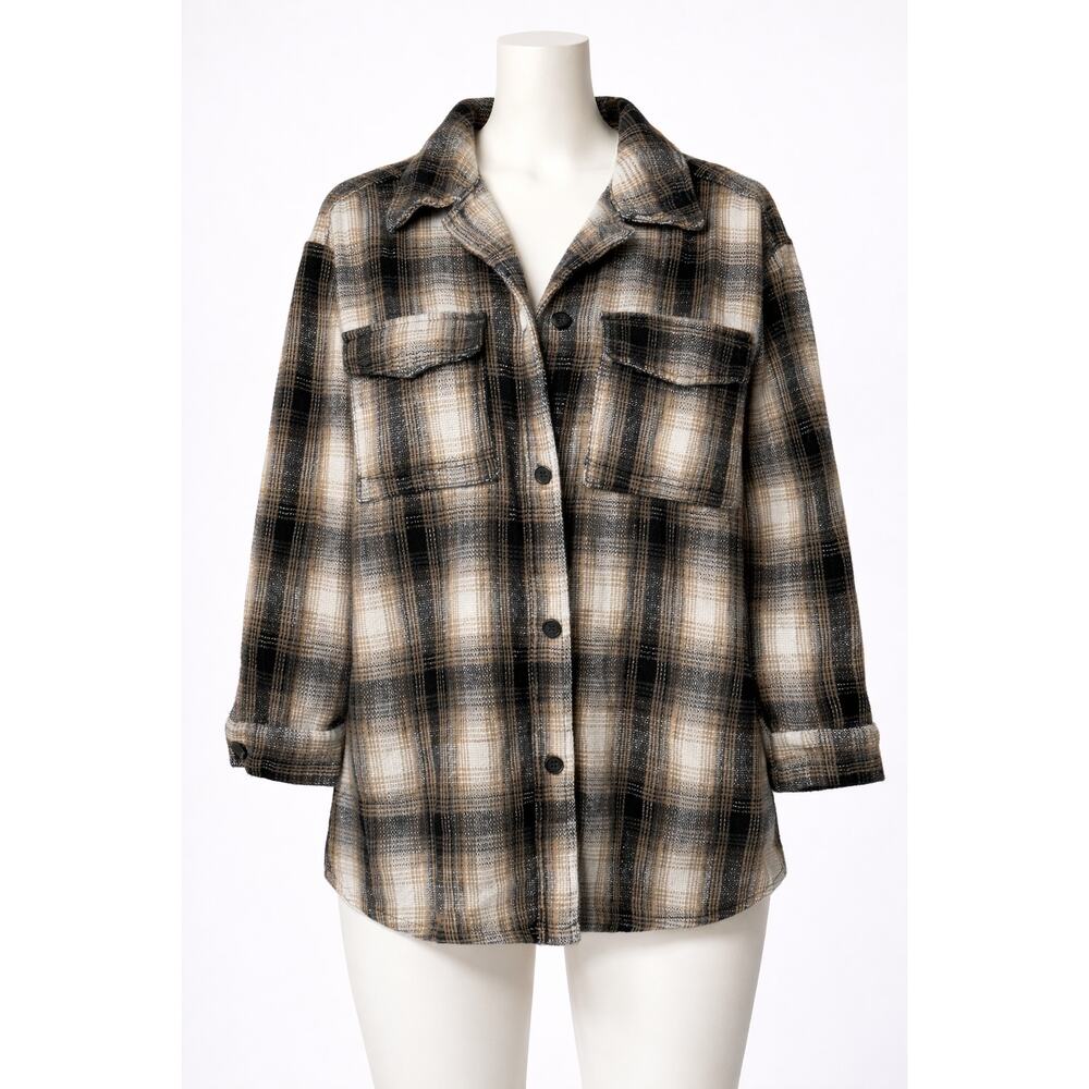 Charlotte‎ Russe Women's Plaid Shacket Flannel Shirt Jacket Overshirt